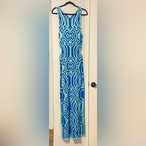 Arden B V Neck Jacquard Maxi
Dress * Turquoise/ Blue *
